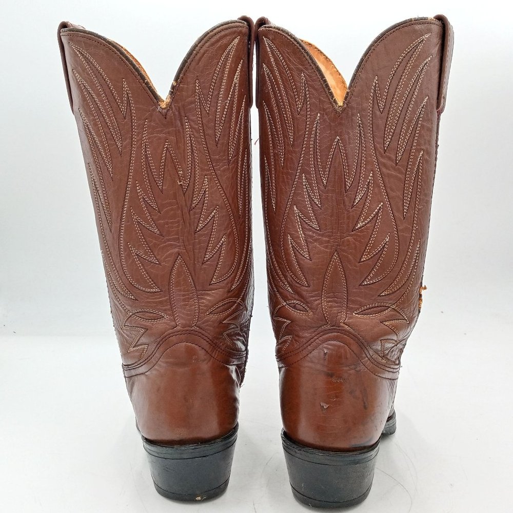 Vintage Brown Leather Mens 7 D Cowboy Boots Country W… - Gem